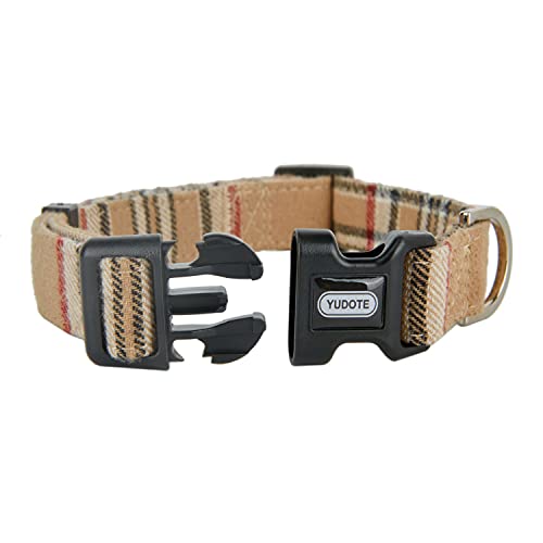 YUDOTE Collar de perro suave envuelto con tela estilo británico a cuadros no irritante para perros pequeños con piel sensible, rojo con marrón claro