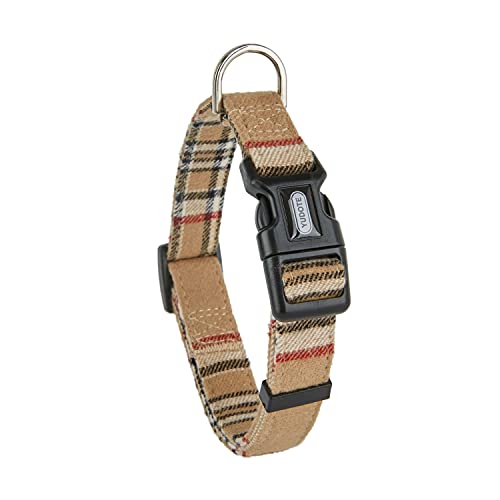 YUDOTE Collar de perro suave envuelto con tela estilo británico a cuadros no irritante para perros pequeños con piel sensible, rojo con marrón claro