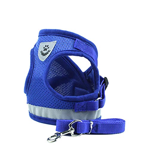YUEMING Arnes Gatos, Arnés para Gatos con Correa 120 cm Arnes Gato, Reflectante Ajustable Pequeña Vest Harness para Correr, Correas de Entrenamiento para Gatos, Cachorros, Mascotas Pequeñas (Azul, M)