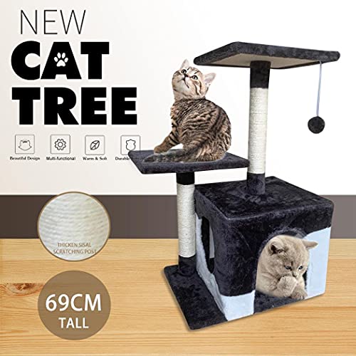 Yumoo Casa de condominio con diseño de gato, centro de actividad para gatos, torre de condominio con cuevas durmiendo 69 cm de altura