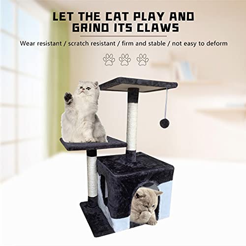 Yumoo Casa de condominio con diseño de gato, centro de actividad para gatos, torre de condominio con cuevas durmiendo 69 cm de altura