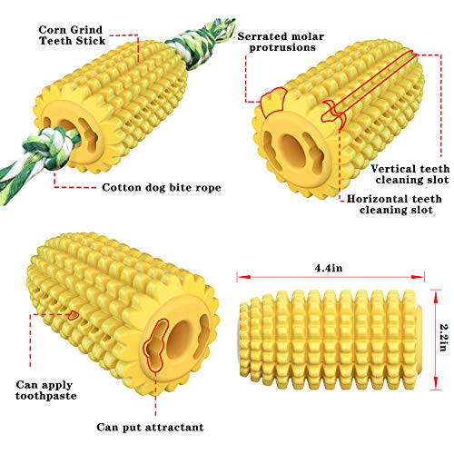 Yuning Juguete para Perros, Juguete para Masticar maíz, con Cepillo de Dientes de Perro en Forma de maíz de Cuerda Fuerte, Juguete de Resistente Caucho Natural para Perros Pequeño Medianos y Grandes