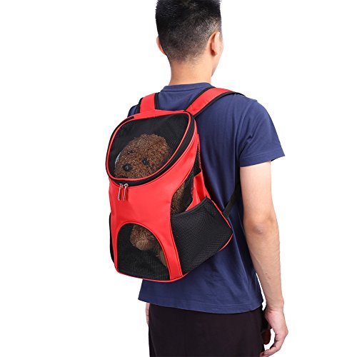 YUUGAA Bolso de Hombro para Mascotas, 4 Colores para Exteriores, Gato, Perro, Cachorro, Mascota, Mochila, Portador de Viaje, Malla ventilada, Bolso de Hombro Doble(Escarlata)