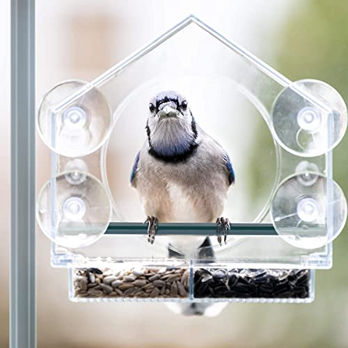 YXSH Comedero para pájaros Tipo Ventana Transparente Comedero para pájaros Tipo Ventana con Ventosa Potente, comedero Grande para pájaros al Aire Libre, Regalo de observación de Aves para Ancianos