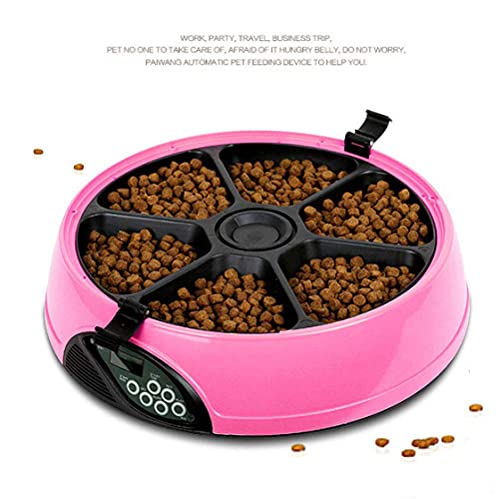Yxxc Comedero automático para Mascotas, Comedero para Gatos 6 Comidas para un Perro, Utensilios para Mascotas, Rosa, Comederos