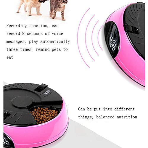 Yxxc Comedero automático para Mascotas, Comedero para Gatos 6 Comidas para un Perro, Utensilios para Mascotas, Rosa, Comederos
