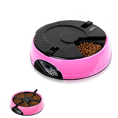 Yxxc Comedero automático para Mascotas, Comedero para Gatos 6 Comidas para un Perro, Utensilios para Mascotas, Rosa, Comederos