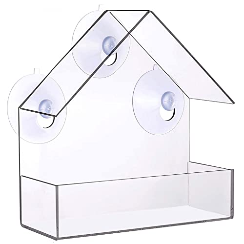Zeqeey Comedero Pajaros Ventana Transparente, Comedero para Pájaros Colgante con 3 Ventosas comedero para pájaros Exterior para jardín pájaros Silvestres 15.5 x 15 x 6cm