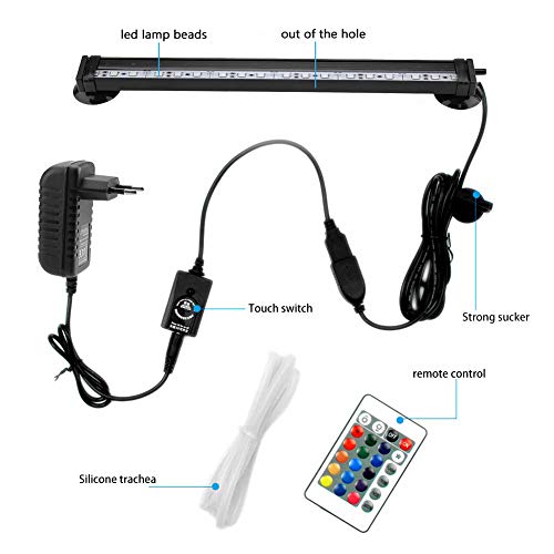 Zerodis LED Aquarium Light Sumergible Burbuja de Acuario Bubble Light con Mando Sumergible Lámpara LED de Colorido para Kit Luz Acuario (31 cm)