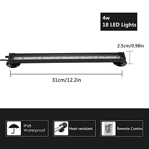 Zerodis LED Aquarium Light Sumergible Burbuja de Acuario Bubble Light con Mando Sumergible Lámpara LED de Colorido para Kit Luz Acuario (31 cm)