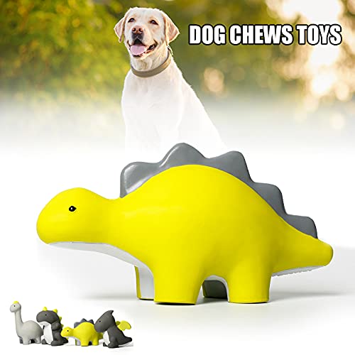 Zhantie Juguete de juguete para perro chirriante de dinosaurio, juguete de goma natural duradero, emulsión de perro masticable con efecto de sonido para mascotas