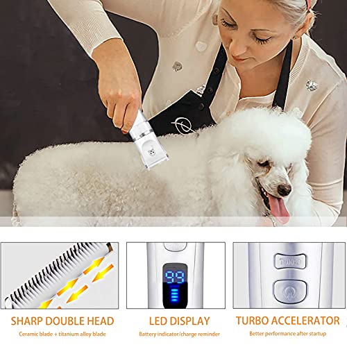 Zhao Li Pet Clippers Professional Kit,Cortador de Pelo inalámbrico el Cuidado de Perros con Babero recogedor de Recortes,Base de Soporte Recargable de bajo Ruido,para Gatos,Mascotas,hogar