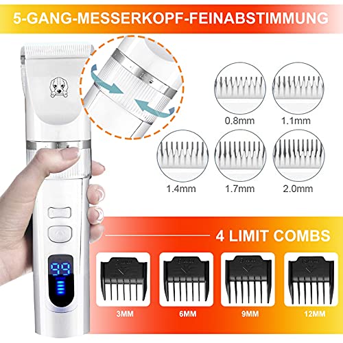Zhao Li Pet Clippers Professional Kit,Cortador de Pelo inalámbrico el Cuidado de Perros con Babero recogedor de Recortes,Base de Soporte Recargable de bajo Ruido,para Gatos,Mascotas,hogar