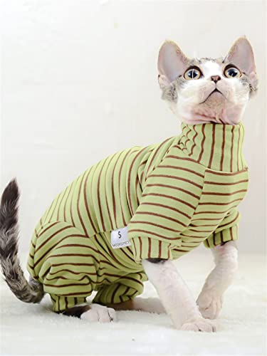 ZHIHAN Sphinx Cat Clothes Gato sin Pelo Devon Camisa de Fondo de Terciopelo elástico 3 Colores Ropa cálida de 4 Patas, Verde, L