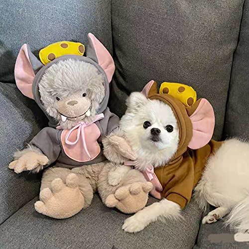 ZHOUBA Suéter para perro, ropa para mascotas, sudadera con capucha para cachorros, ratón de dos patas para mascotas, gatos, con capucha, disfraz para Bulldog pequeño y mediano, gris invierno B M