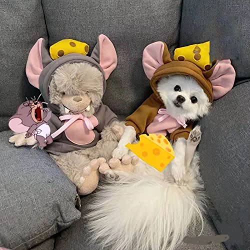 ZHOUBA Suéter para perro, ropa para mascotas, sudadera con capucha para cachorros, ratón de dos patas para mascotas, gatos, con capucha, disfraz para Bulldog pequeño y mediano, gris invierno B M
