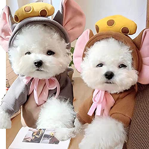 ZHOUBA Suéter para perro, ropa para mascotas, sudadera con capucha para cachorros, ratón de dos patas para mascotas, gatos, con capucha, disfraz para Bulldog pequeño y mediano, gris invierno B M