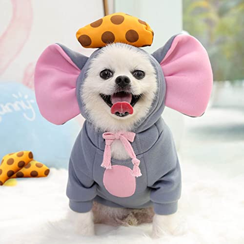 ZHOUBA Suéter para perro, ropa para mascotas, sudadera con capucha para cachorros, ratón de dos patas para mascotas, gatos, con capucha, disfraz para Bulldog pequeño y mediano, gris invierno B M