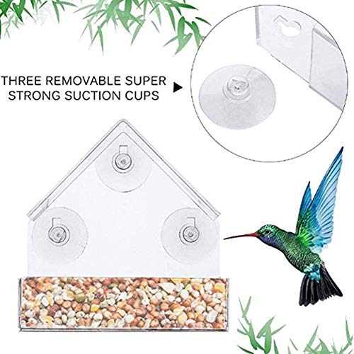 ZHXY Comedero para pájaros Comederos para pájaros a Prueba de Ardillas Comedero para pájaros Grande con 3 ventosas y Bandeja extraíble,Kit de alimentación de Techo de acrílico Flotante Exterior