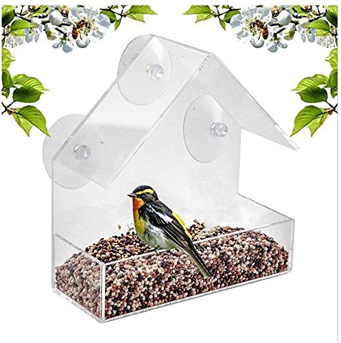 ZHXY Comedero para pájaros Comederos para pájaros a Prueba de Ardillas Comedero para pájaros Grande con 3 ventosas y Bandeja extraíble,Kit de alimentación de Techo de acrílico Flotante Exterior