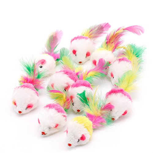 ZIRAN 10 Uds Novedad Mascota Gatito Gato Peludo ratón en Forma de Juguete Pluma Cola Buscar Juguete Regalo Arena para Gatos Entrega al Azar
