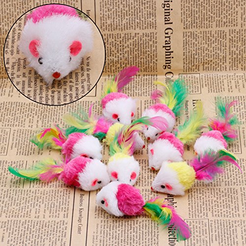 ZIRAN 10 Uds Novedad Mascota Gatito Gato Peludo ratón en Forma de Juguete Pluma Cola Buscar Juguete Regalo Arena para Gatos Entrega al Azar