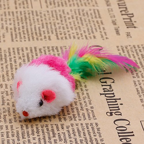 ZIRAN 10 Uds Novedad Mascota Gatito Gato Peludo ratón en Forma de Juguete Pluma Cola Buscar Juguete Regalo Arena para Gatos Entrega al Azar