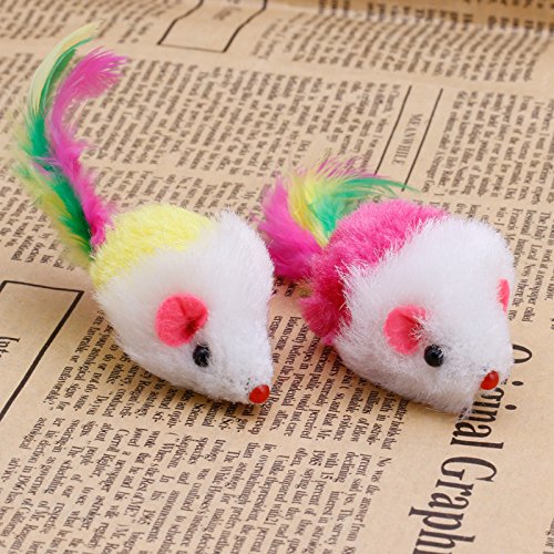 ZIRAN 10 Uds Novedad Mascota Gatito Gato Peludo ratón en Forma de Juguete Pluma Cola Buscar Juguete Regalo Arena para Gatos Entrega al Azar