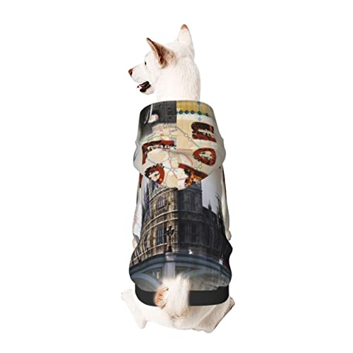 ZISRA Autobús de Cabina telefónica de Londres Impreso Abrigo para Perros de Invierno Ropa para Mascotas para Perros pequeños y medianos con Capucha XS