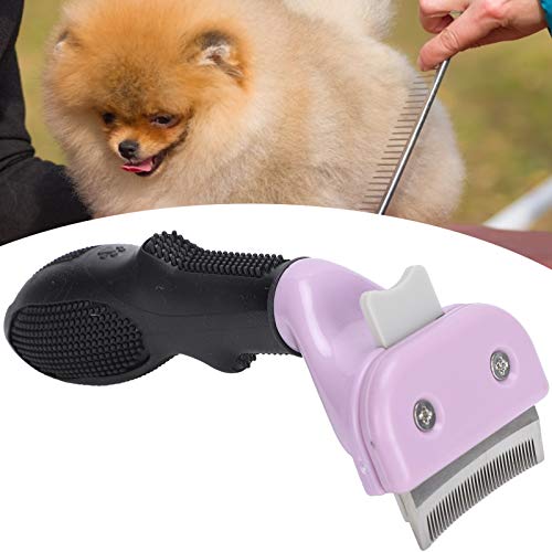 ZJchao - Peine para desenredar, botón de presión, peine para animales de compañía, aseo curvo de acero inoxidable para perro, conejo, cachorro, gatito, (morado)