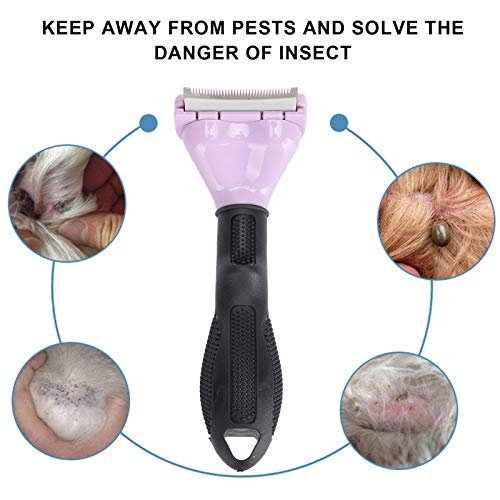 ZJchao - Peine para desenredar, botón de presión, peine para animales de compañía, aseo curvo de acero inoxidable para perro, conejo, cachorro, gatito, (morado)