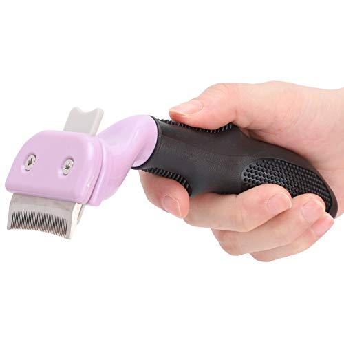 ZJchao - Peine para desenredar, botón de presión, peine para animales de compañía, aseo curvo de acero inoxidable para perro, conejo, cachorro, gatito, (morado)