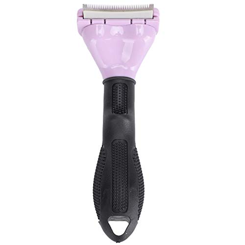 ZJchao - Peine para desenredar, botón de presión, peine para animales de compañía, aseo curvo de acero inoxidable para perro, conejo, cachorro, gatito, (morado)