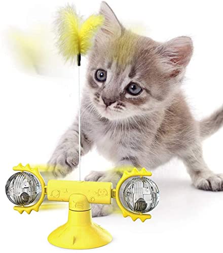ZJJZ Juguete para Gatos Rueda giratoria Juego de Mesa giratoria para Gatos Suministros para Mascotas Juguete Interactivo Redondo para Gatos(Color:Yellow)