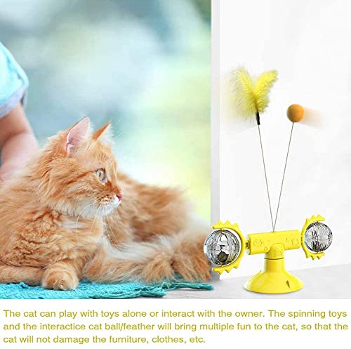 ZJJZ Juguete para Gatos Rueda giratoria Juego de Mesa giratoria para Gatos Suministros para Mascotas Juguete Interactivo Redondo para Gatos(Color:Yellow)