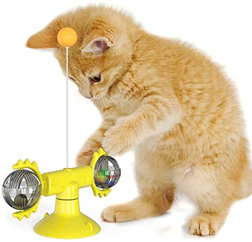 ZJJZ Juguete para Gatos Rueda giratoria Juego de Mesa giratoria para Gatos Suministros para Mascotas Juguete Interactivo Redondo para Gatos(Color:Yellow)
