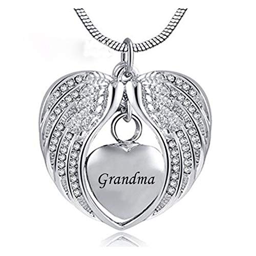 ZKZDSL Collar Conmemorativo De Cenizas,Crystal Angel Wing Hold Heart Collar Grabado Letra Grandma Keepsake Memorial, Colgante Que Se Puede Abrir para Conmemorar Mi Collar Favorito De La Abuela