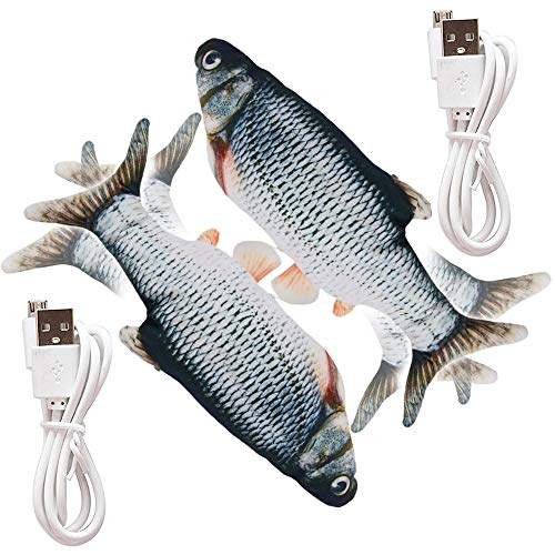 ZoneYan Eléctrica Juguete Pez para Gato, Juguete de Simulación de Peces, 2 Pcs Pez Juguete Eléctrico, Peluche de Juguete eléctrico de simulación Fish con Carga USB