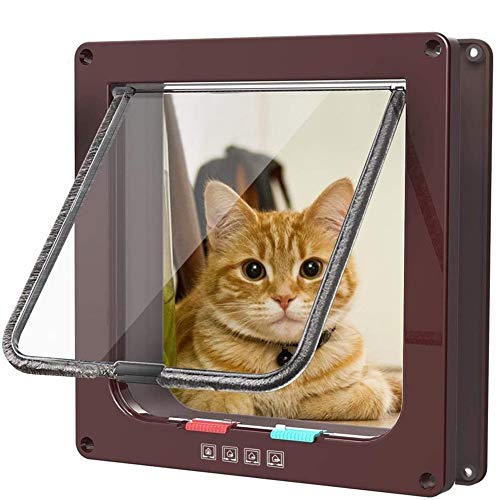 Zongha Gatera para Puerta Gateras para Gatos Puerta de Escalera con Solapa de Gato Inteligente Cat Flap Puerta para Mascotas Pequeño Gato Solapa Brown,S