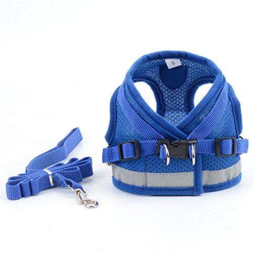 Zunea - Arnés ajustable para cachorros, perros pequeños o gatos, sin tirones, de malla suave, acolchado, arnés con correa y logotipo reflectantes, ideal para entrenamiento, salir a pasear y a correr
