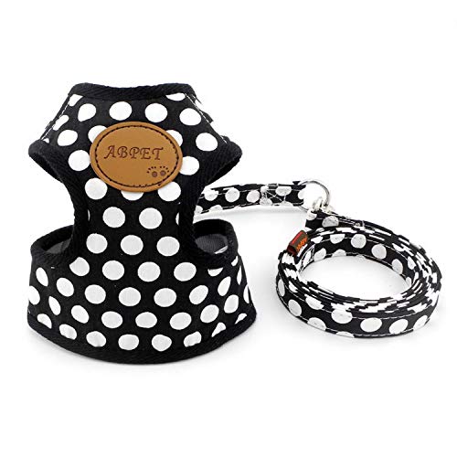 ZUNEA Arnés para Perro Pequeños Lunares Cachorros Gatos Arnés Correa Chaqueta de Seguridad Ajustable Antitirones Cómoda Malla Acolchada para Perro Chihuahua Negro S