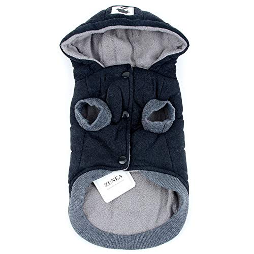 ZUNEA Chaleco de Perro pequeño Forro Polar Forrado Abrigo de Invierno cálido Chaqueta de Cachorro con Capucha a Prueba de Viento Mascota Chihuahua Sudadera Ropa de Perrito Prendas de Vestir (M, Negro)