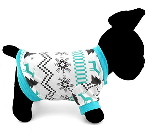 Zunea Ropa para mascotas para perros pequeños y gatos 100% algodón con impresión de renos, camiseta de Navidad, azul, S