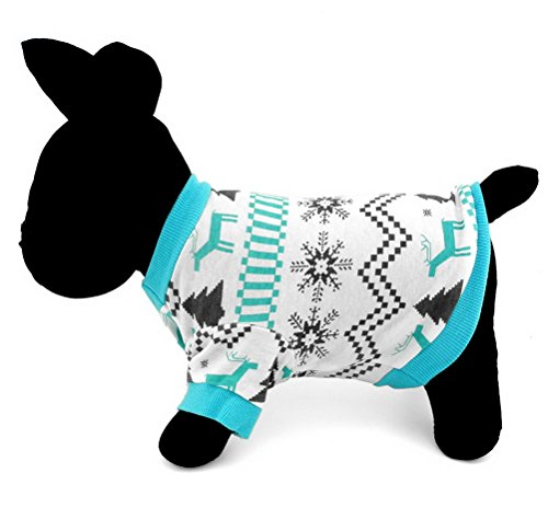 Zunea Ropa para mascotas para perros pequeños y gatos 100% algodón con impresión de renos, camiseta de Navidad, azul, S