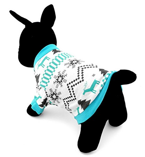 Zunea Ropa para mascotas para perros pequeños y gatos 100% algodón con impresión de renos, camiseta de Navidad, azul, S