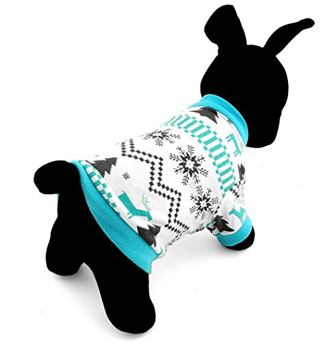 Zunea Ropa para mascotas para perros pequeños y gatos 100% algodón con impresión de renos, camiseta de Navidad, azul, S