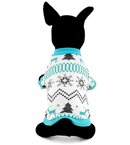 Zunea Ropa para mascotas para perros pequeños y gatos 100% algodón con impresión de renos, camiseta de Navidad, azul, S