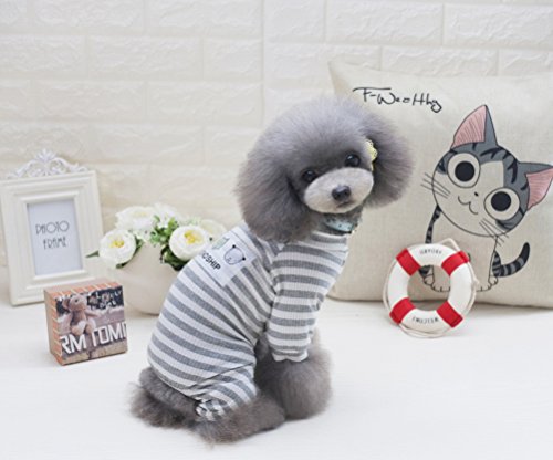 ZUNEA Stripe Pijamas para Perros pequeños Cotton Puppy Jumpsuit Sweatshirts Acogedores Trajes Soft Leisure otoño Mascotas Cat Doggy Apparel Gris M