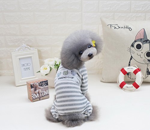 ZUNEA Stripe Pijamas para Perros pequeños Cotton Puppy Jumpsuit Sweatshirts Acogedores Trajes Soft Leisure otoño Mascotas Cat Doggy Apparel Gris M
