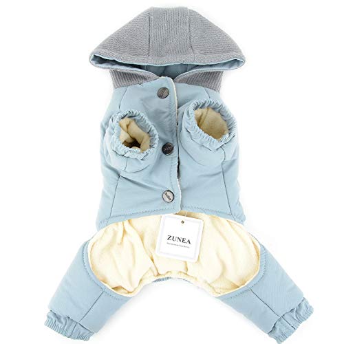 ZUNEA Traje de Nieve para Perro Pequeño Invierno Abrigo Grueso para Cachorro Ropa Forro Polar Cálido Sudaderas con Capucha Resistente al Viento con Piernas Traje para Mascotas Chihuahua Gato Azul S